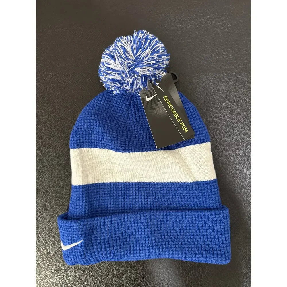 Nike Sportswear Pom Beanie Hat Royal Blue White Cuffed Knit Cap DH2412-480